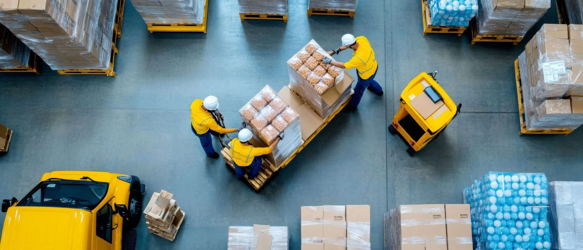 Equipo moviendo materiales en el almacén
